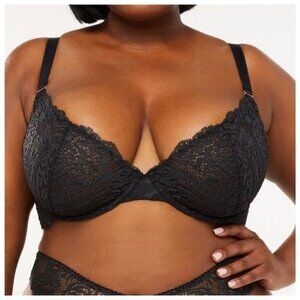 Savage X Fenty Alien animal Unlined Lace Plunge Bra Black Size 36DDD